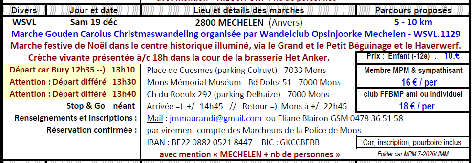 Sam 19 déc voyage en car à 2800 MECHELEN (Anvers)