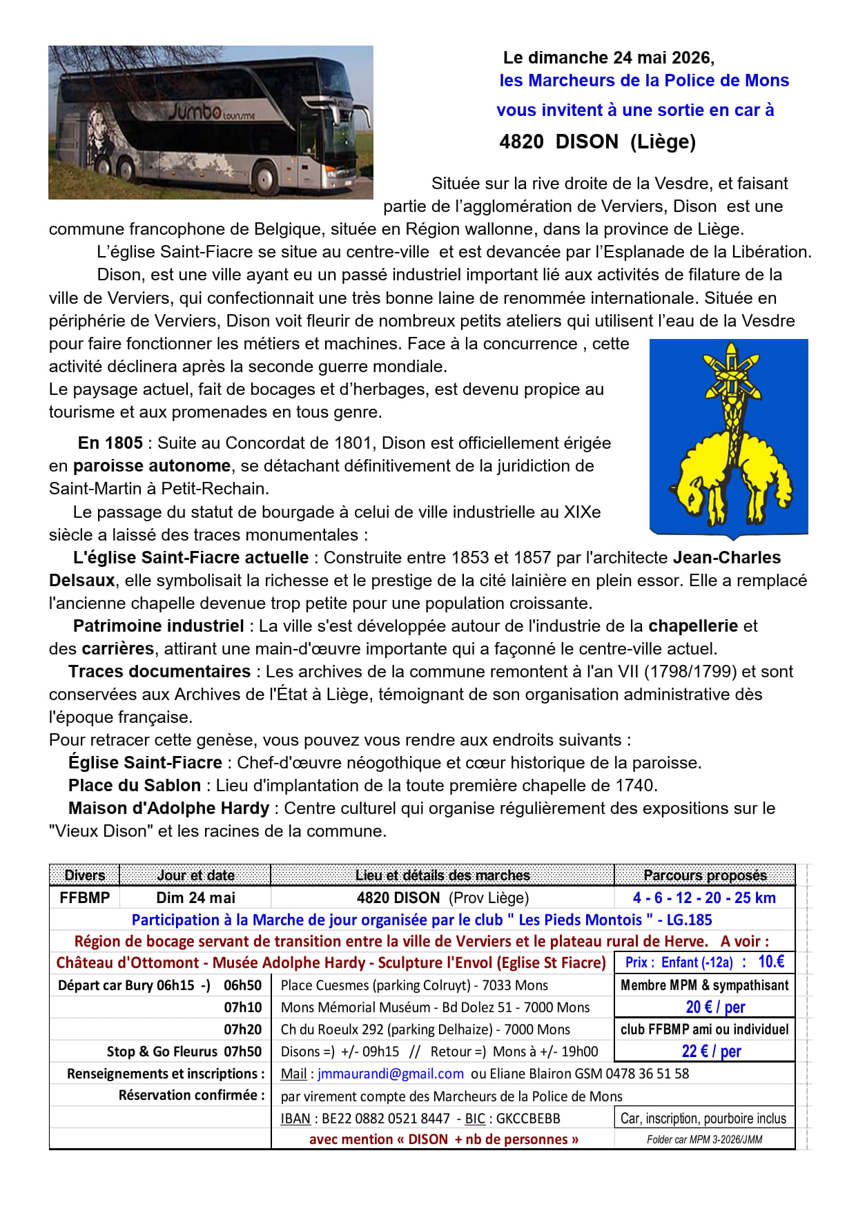 Dim 24 mai voyage en car à 4820 DISON (Prov Liège)