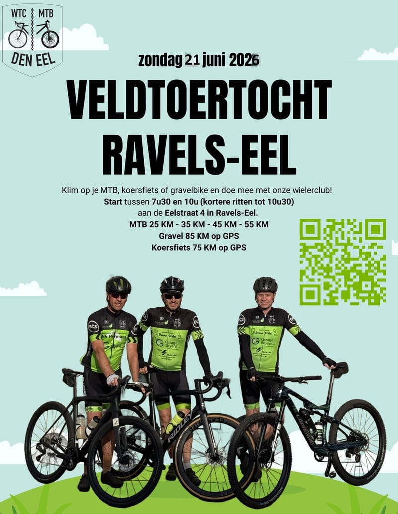 Toertocht MTB, Gravel en Wegrit Ravels-Eel 2026