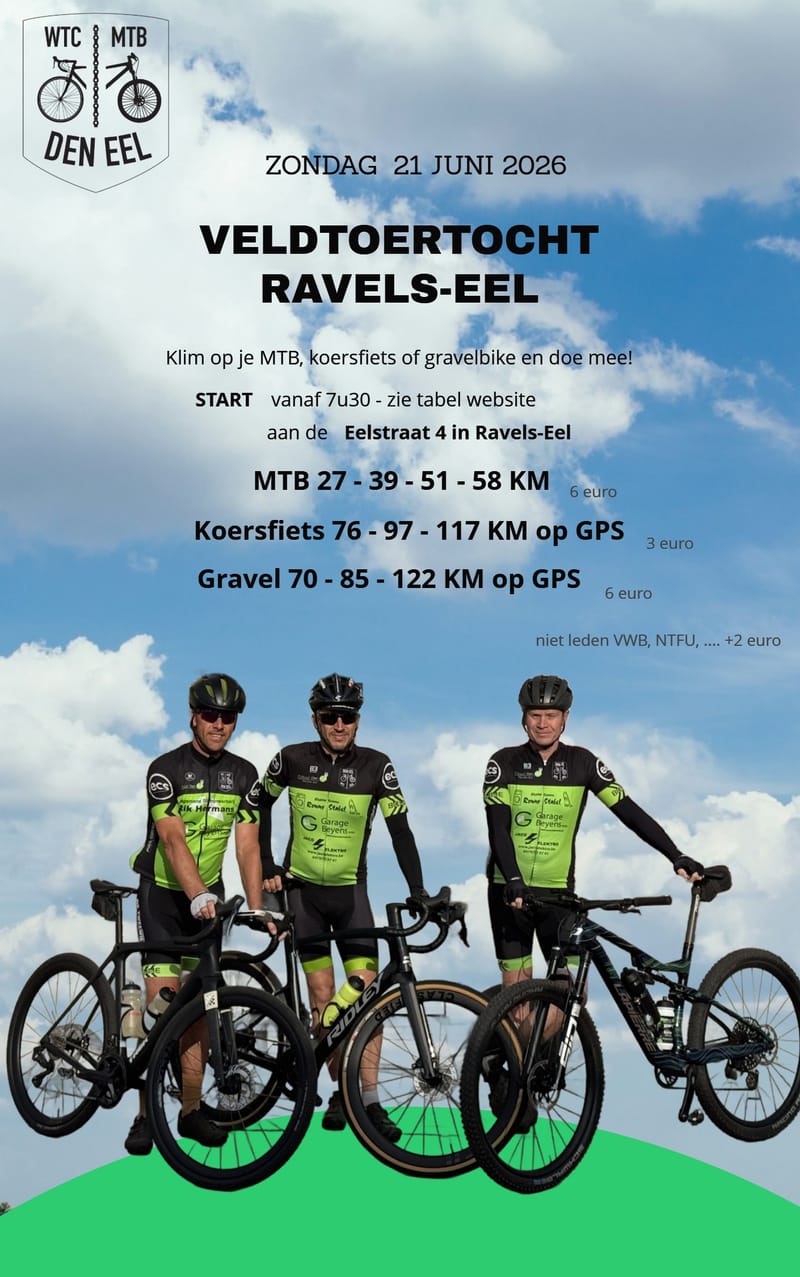 Toertocht MTB, Gravel en Wegrit Ravels-Eel 2026
