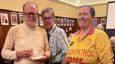 A grubby Reverend Scott, a reveller with his tie at half mast & a Life Saver come drinks waiter...