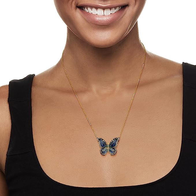 ITALIAN ENAMEL AND 14KT YELLOW GOLD — Italian multicolored enamel butterfly necklace 