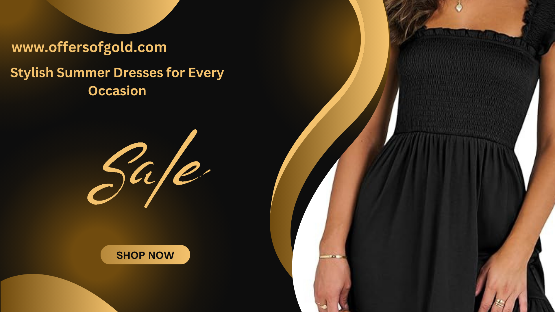 Stylish summer dresses: Woman in black dress, 'Sale Shop Now