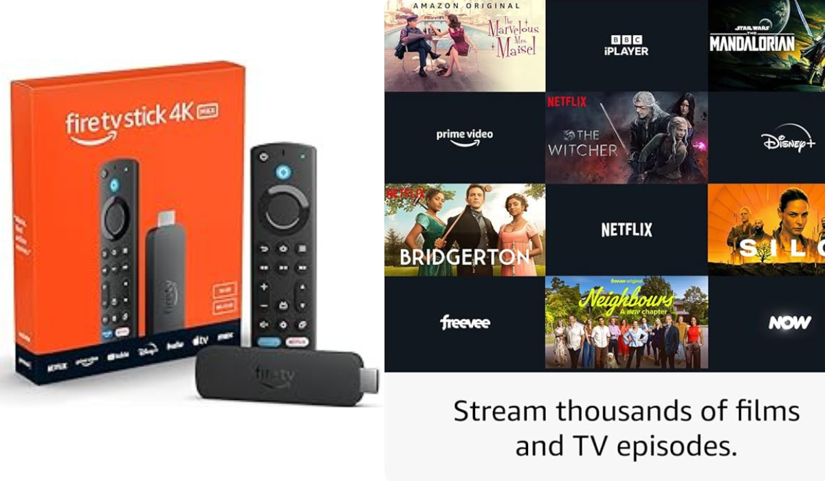 Amazon Fire Stick 4K showcasing vibrant 4K Ultra HD visuals and all apps movie you get with it.