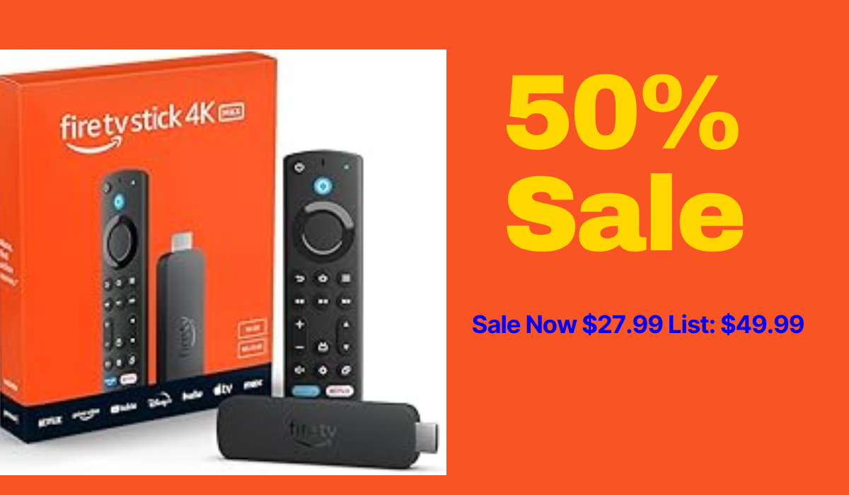 Amazon Fire Stick 4K promotional sale banner with discounted price highlighted.