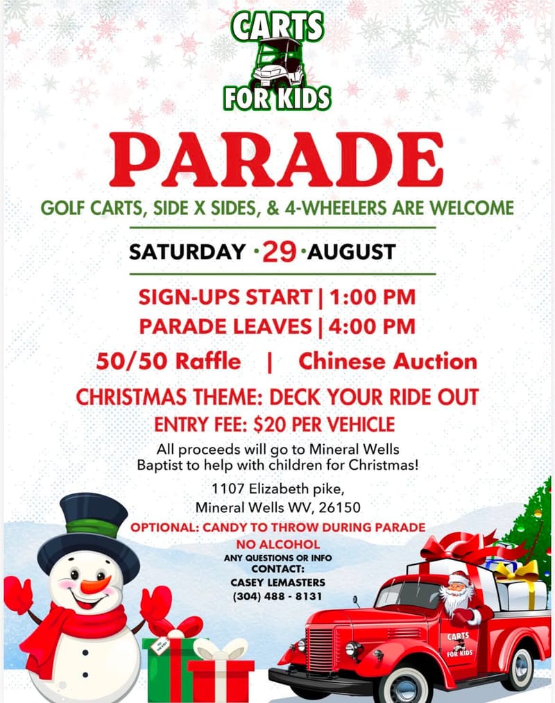 Carts For Kids Parade, August 29th, 1pm to 4pm.