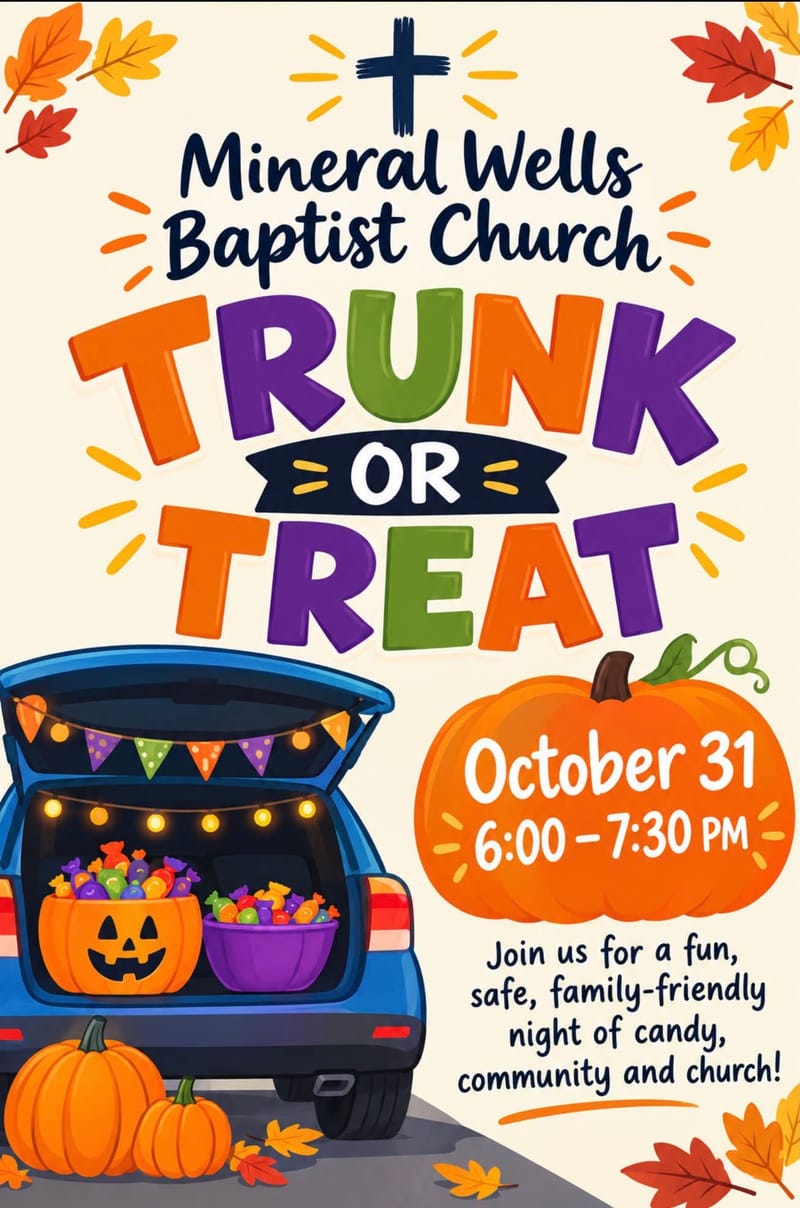 Trunk or Treat, Saturday, October 31st from 6pm to 730pm