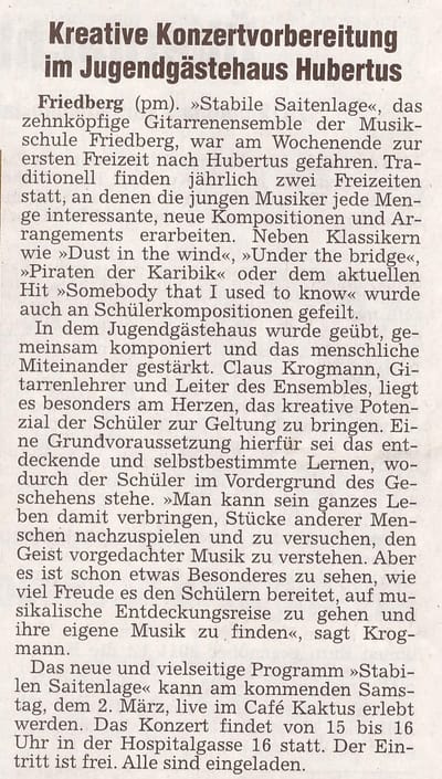 Kreative Konzertvorbereitung im Jugendgästehaus Hubertus