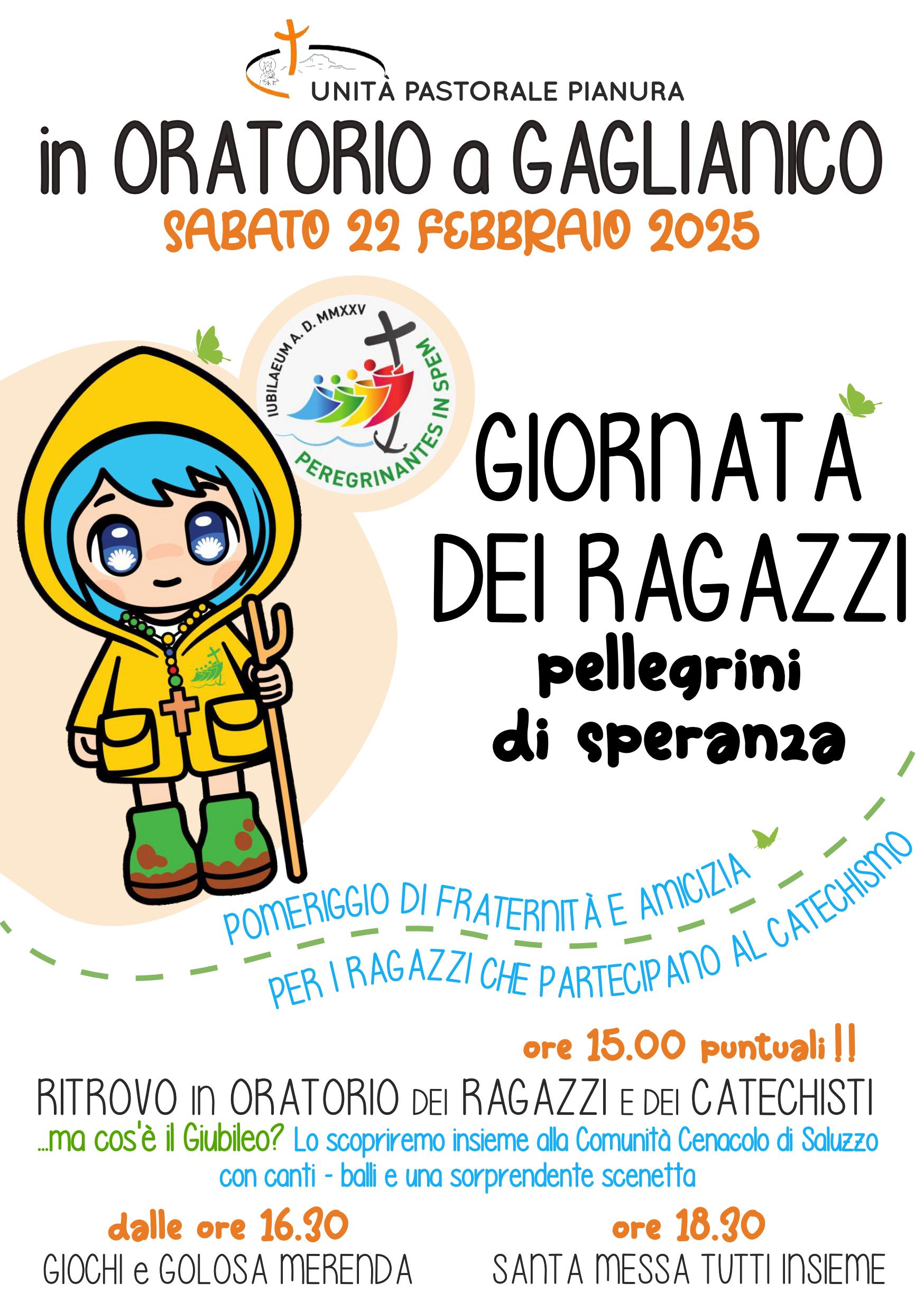 Giornata Ragazzi dell'Unità Pastorale Pianura: 22 febbraio a Gaglianico.