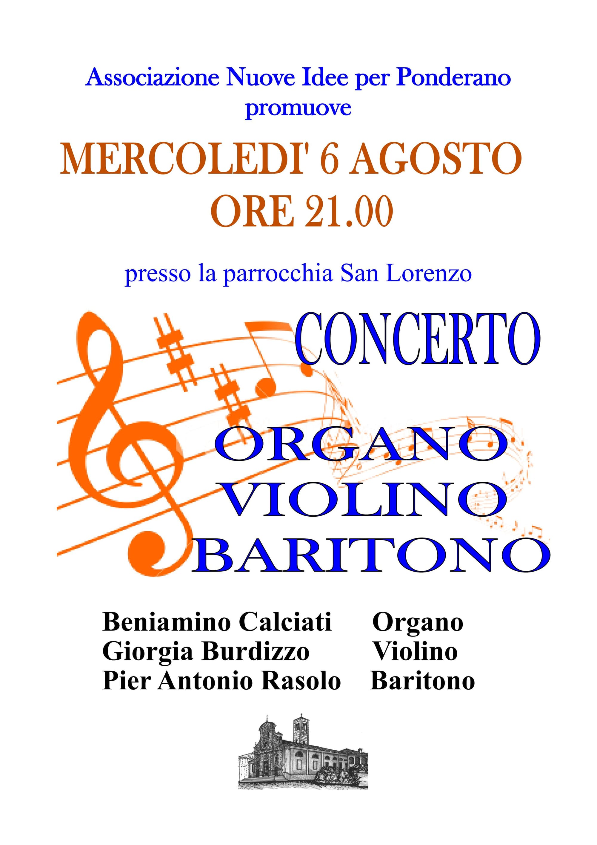 6 AGOSTO ORE 21.00 CONCERTO IN CHIESA