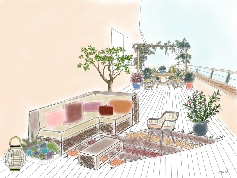 Balcony and garden street view - South of France - Still in process