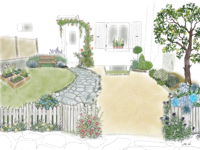 Balcony and garden street view - South of France - Still in process