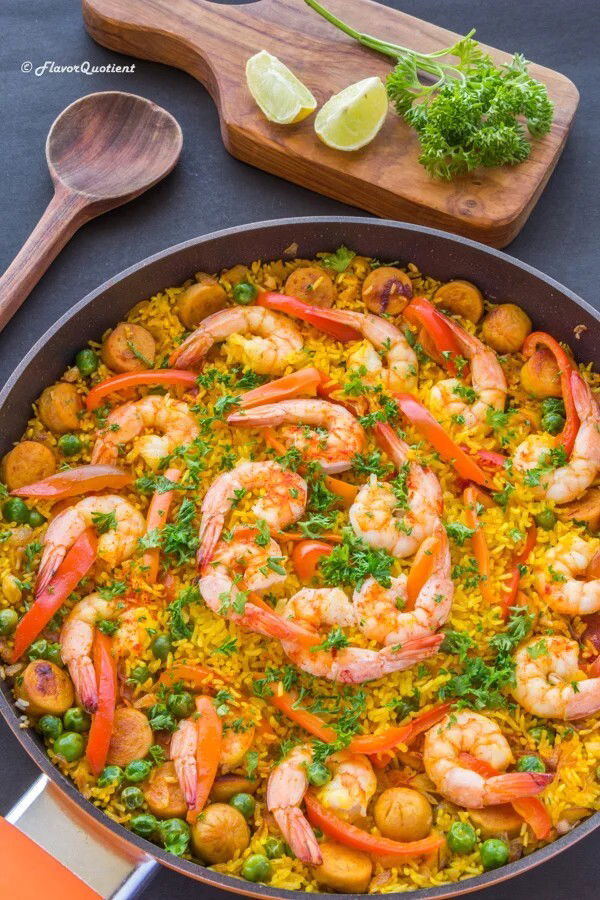 Sausage & shrimp paella
