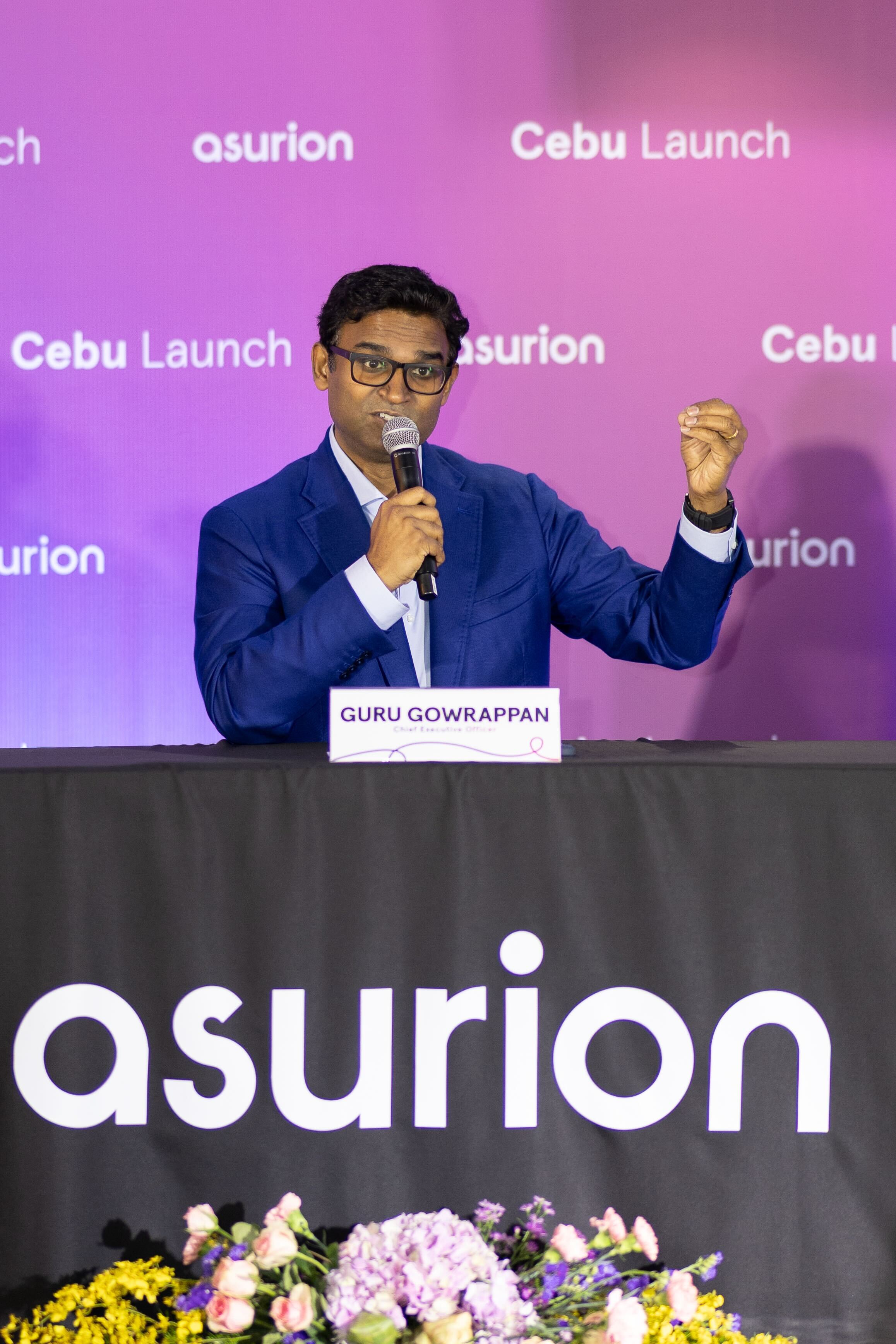 Asurion Chief Executive Officer Guru Gowrappan speaks during the Asurion Cebu launch press conference in Cebu City