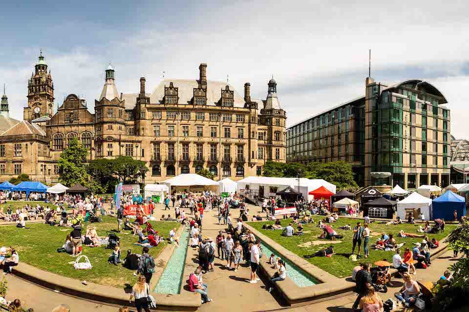 An event at the Peace Gardens, Sheffield city centre