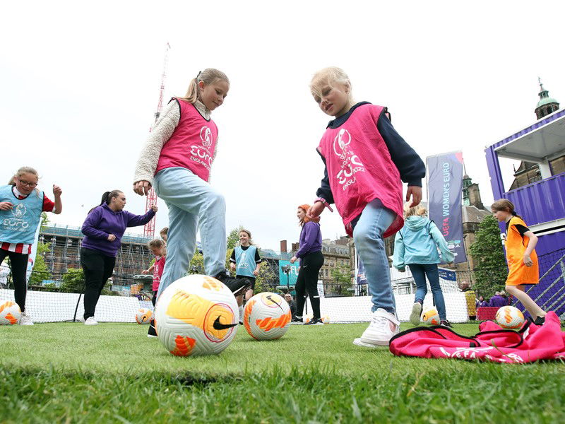 Girls at a footfall training session as part of the Women's EURO 2022 legacy programme