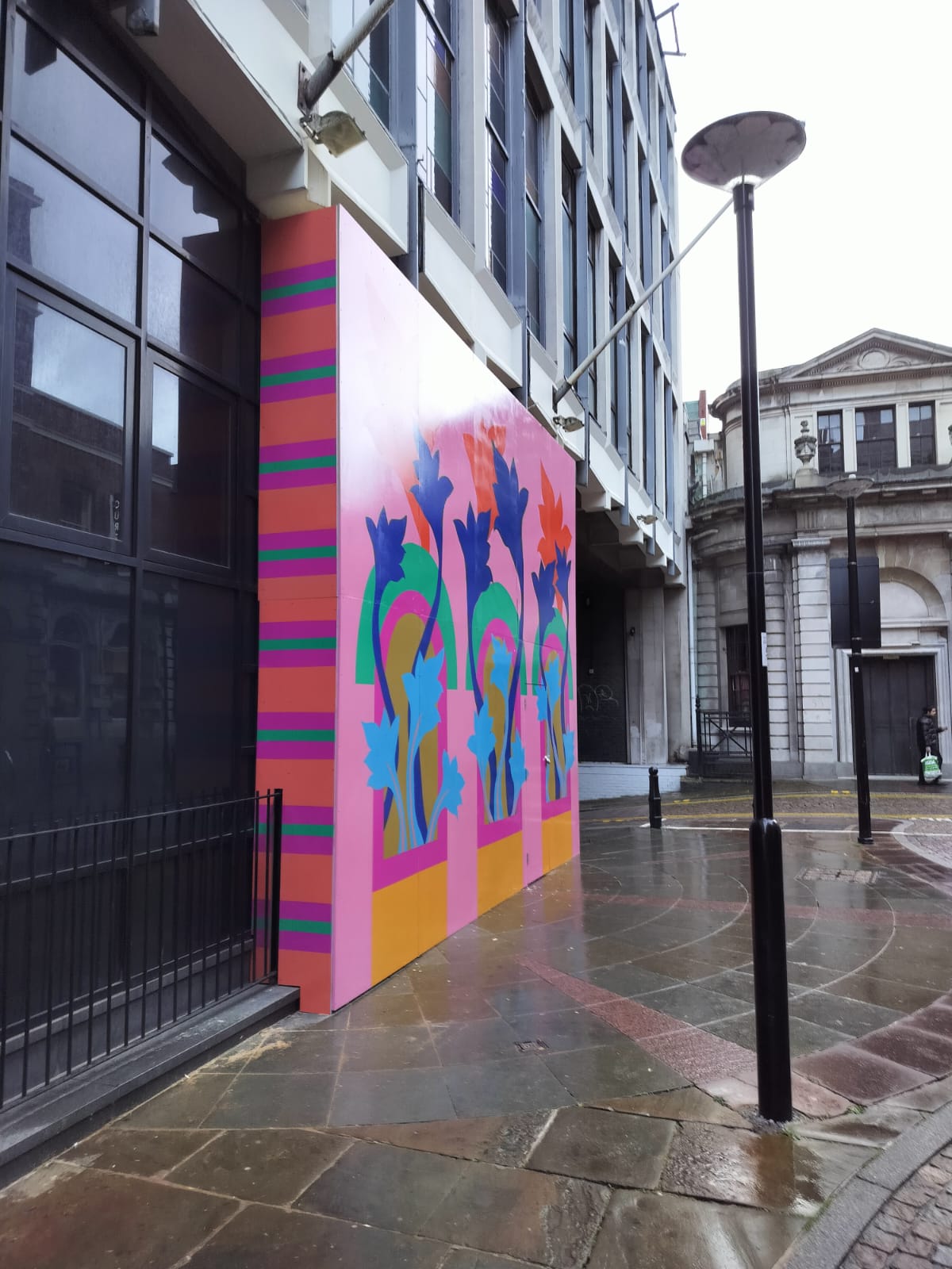 Photograph of a new street art installation on George St, Sheffield city centre