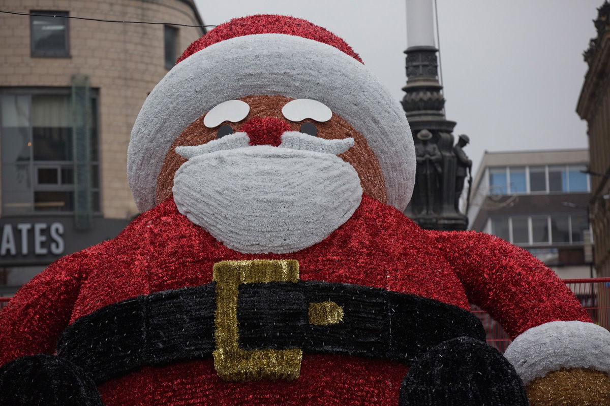 A 5m Santa light installation in Sheffield city centre