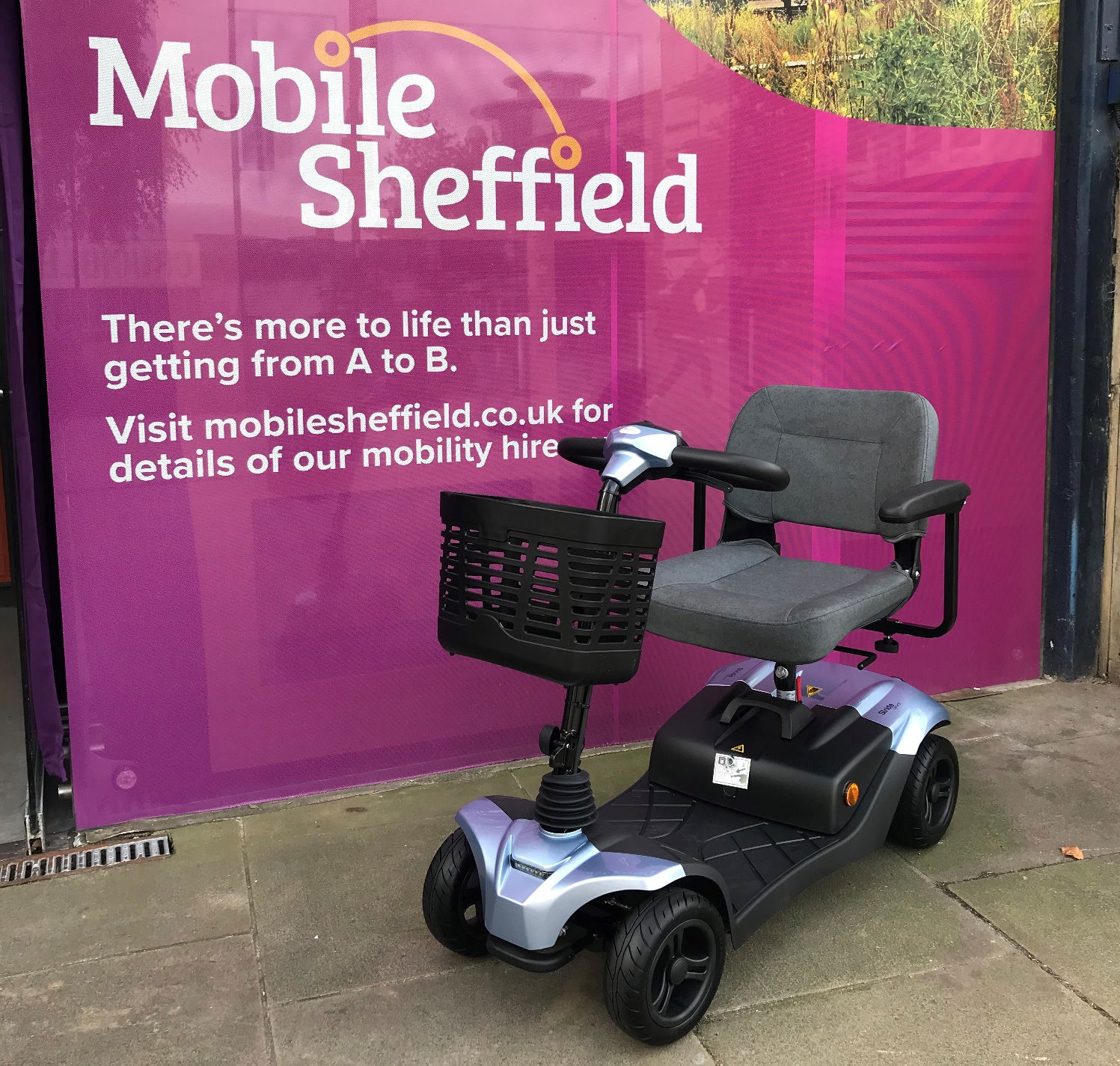 A pavement mobility scooter