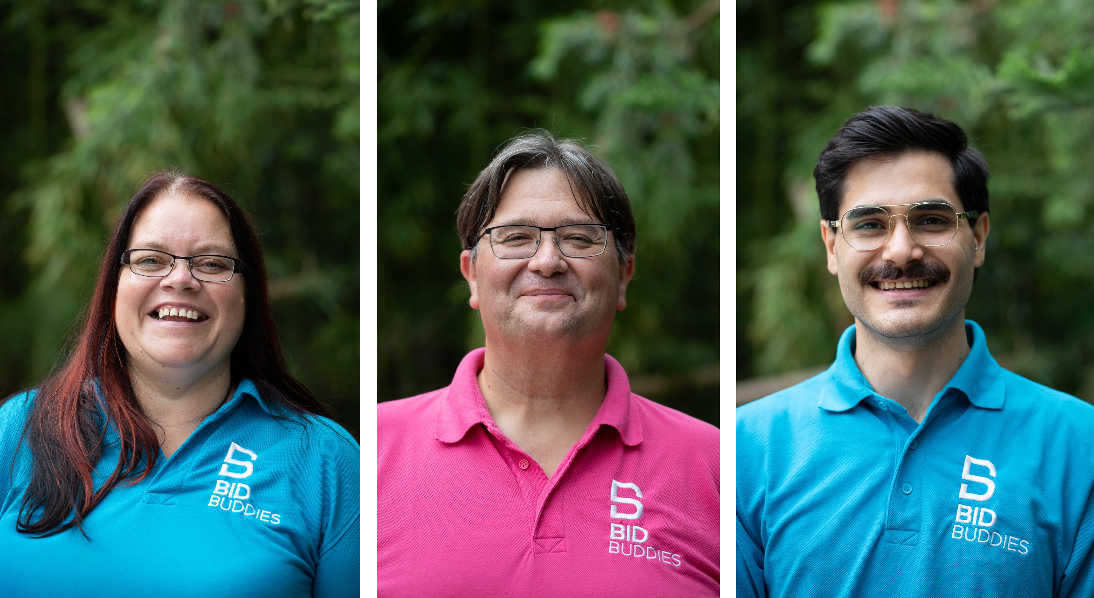 A photograph of Sheffield BID's welcome team, the BID Buddies (three individual members)