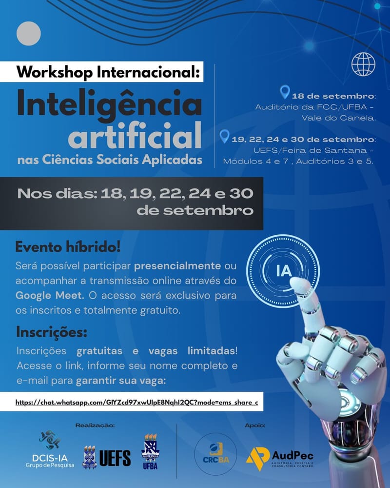 WORKSHOP INTERNACIONAL: INTELIGÊNCIA ARTIFICIAL NAS CIÊNCIAS SOCIAIS APLICADAS