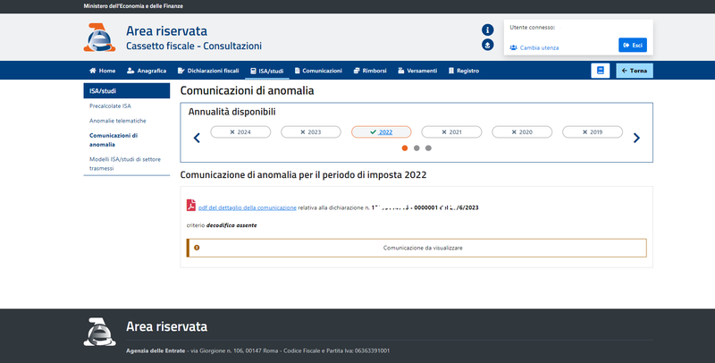 LE COMUNICAZIONI ANOMALIE ISA 2020-2022 ALL'INTERNO DEL CASSETTO FISCALE