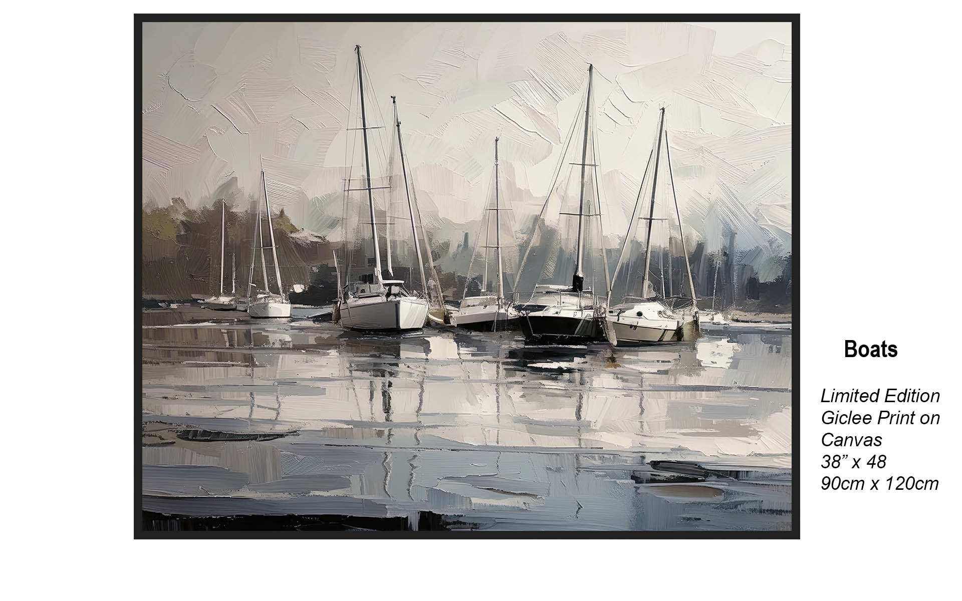 Boats – Serene Harbor Reflections | Limited Edition Giclée Canvas Art