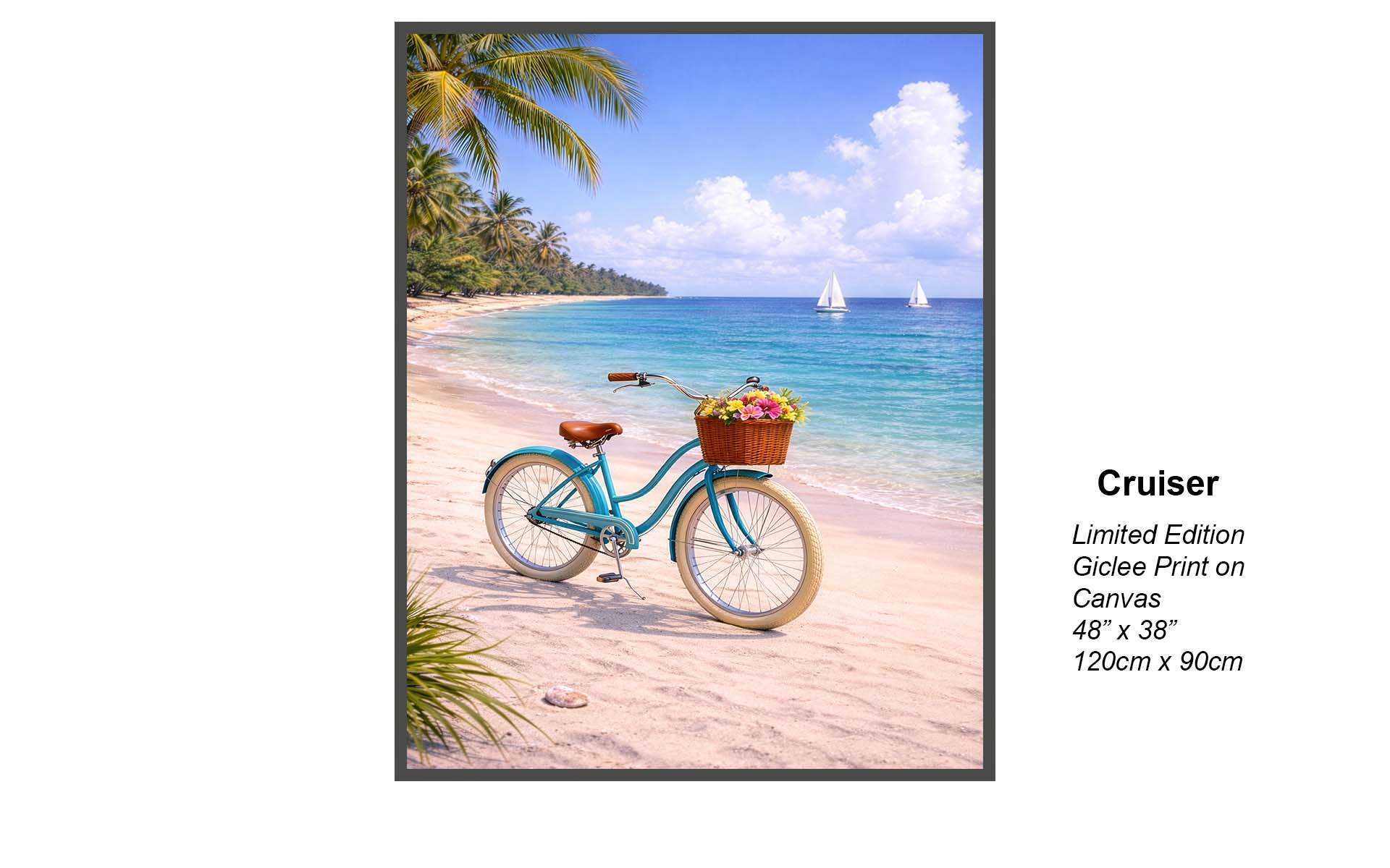 Cruiser – Tropical Beach Bicycle & Turquoise Escape | Limited Edition Giclée Canvas Art