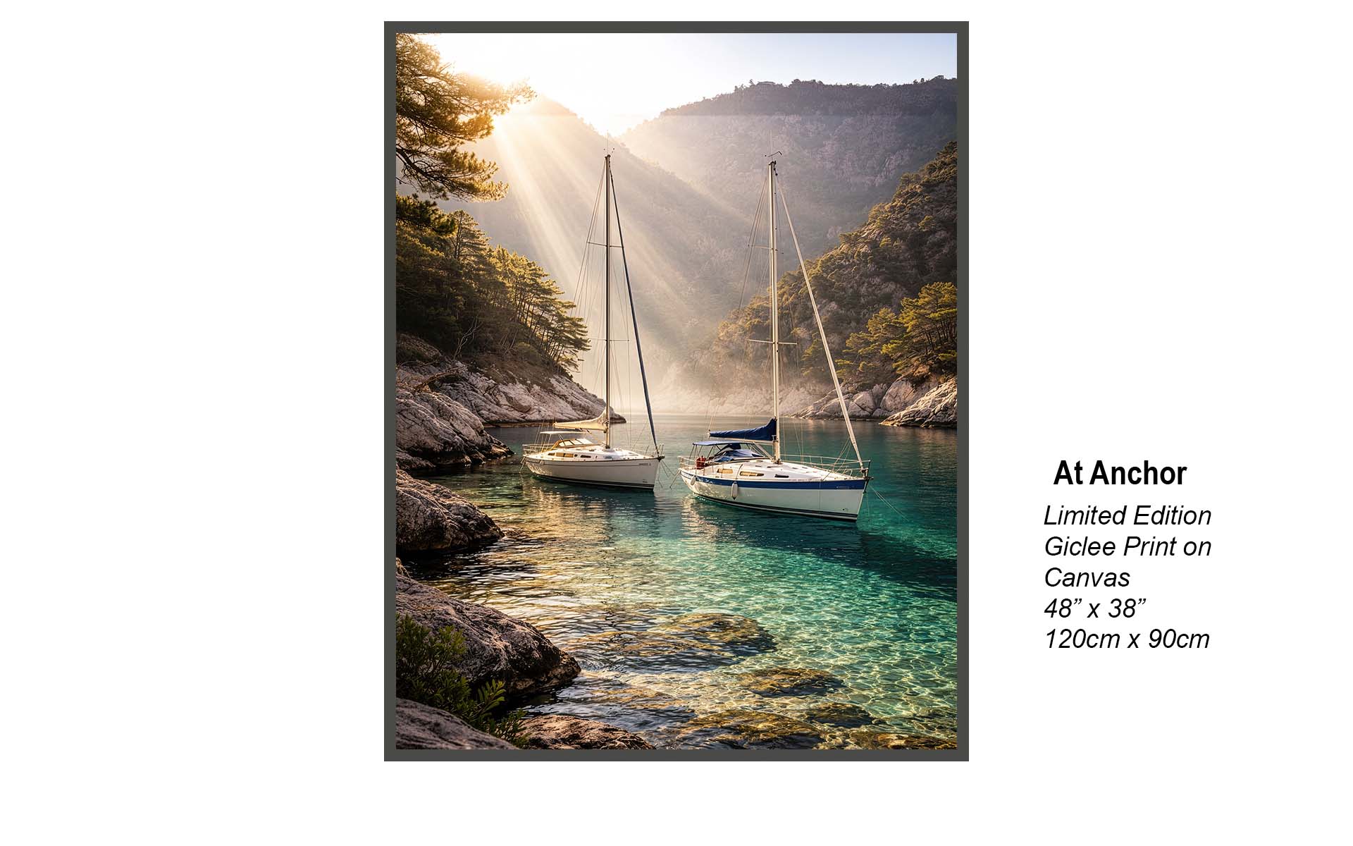 At Anchor – Sunlit Sailboats in Tranquil Cove | Limited Edition Giclée Canvas Print