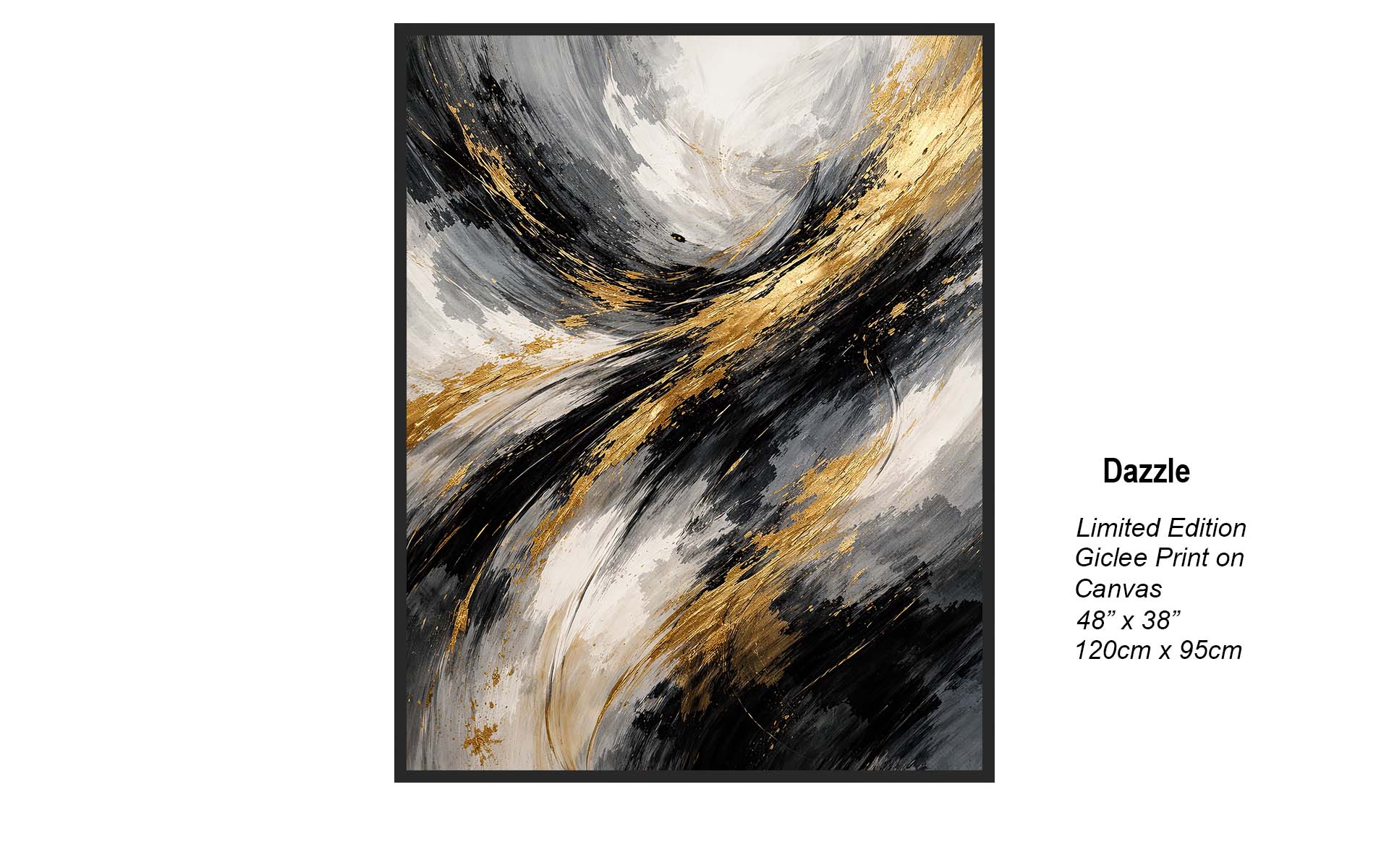Dazzle – Bold Black, White & Gold Abstract Art | Limited Edition Giclée Canvas
