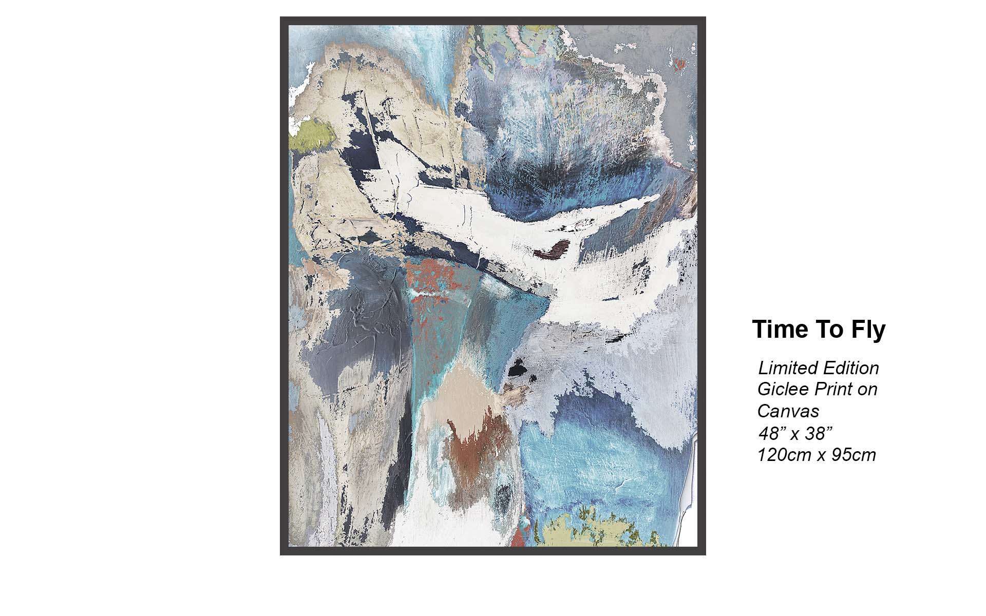 Time To Fly – Contemporary Blue & Neutral Abstract Canvas Art | Limited Edition Giclée Print 48” x 38”
