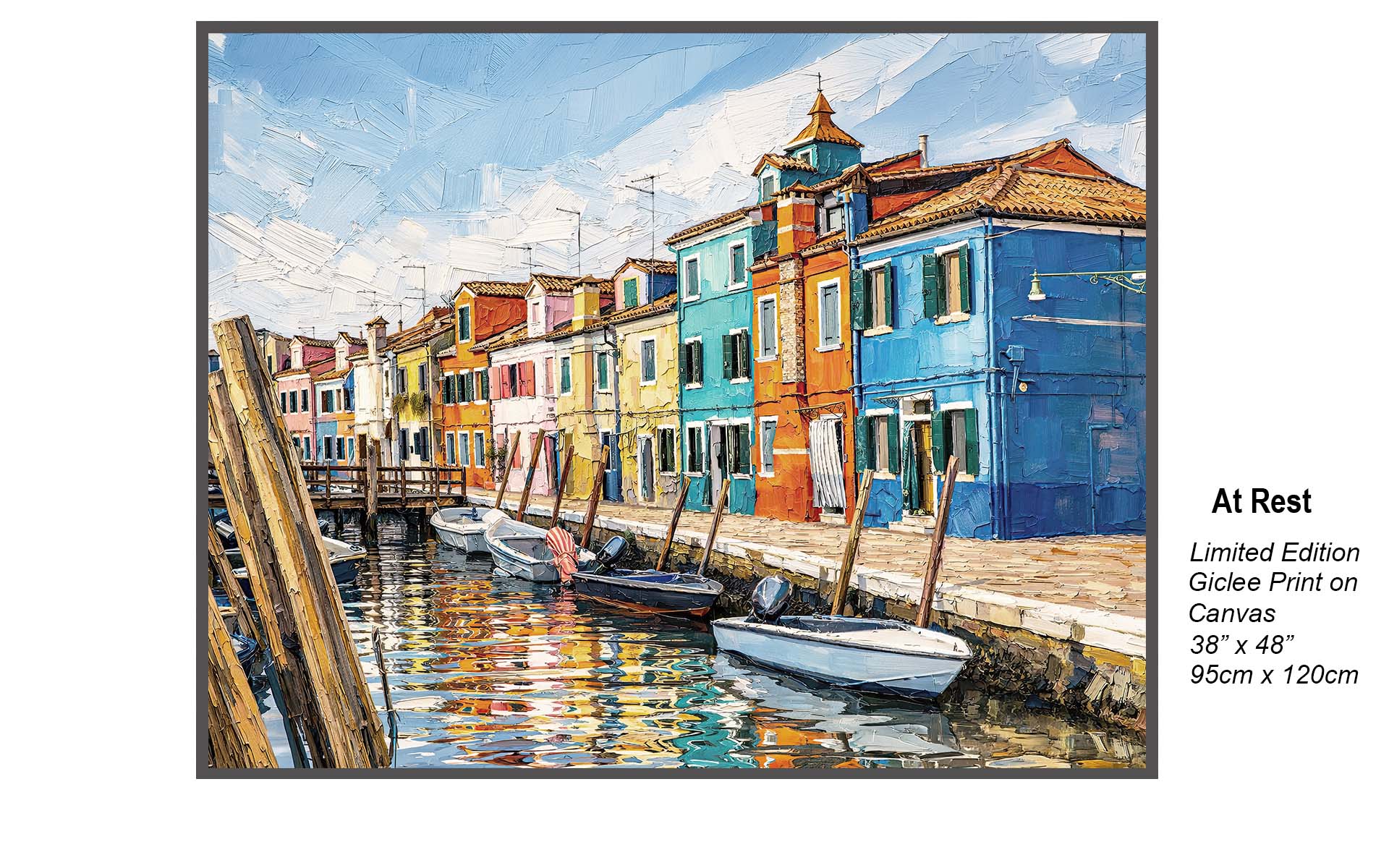 At Rest – Burano Canal Palette Knife Painting | Limited Edition Canvas Print