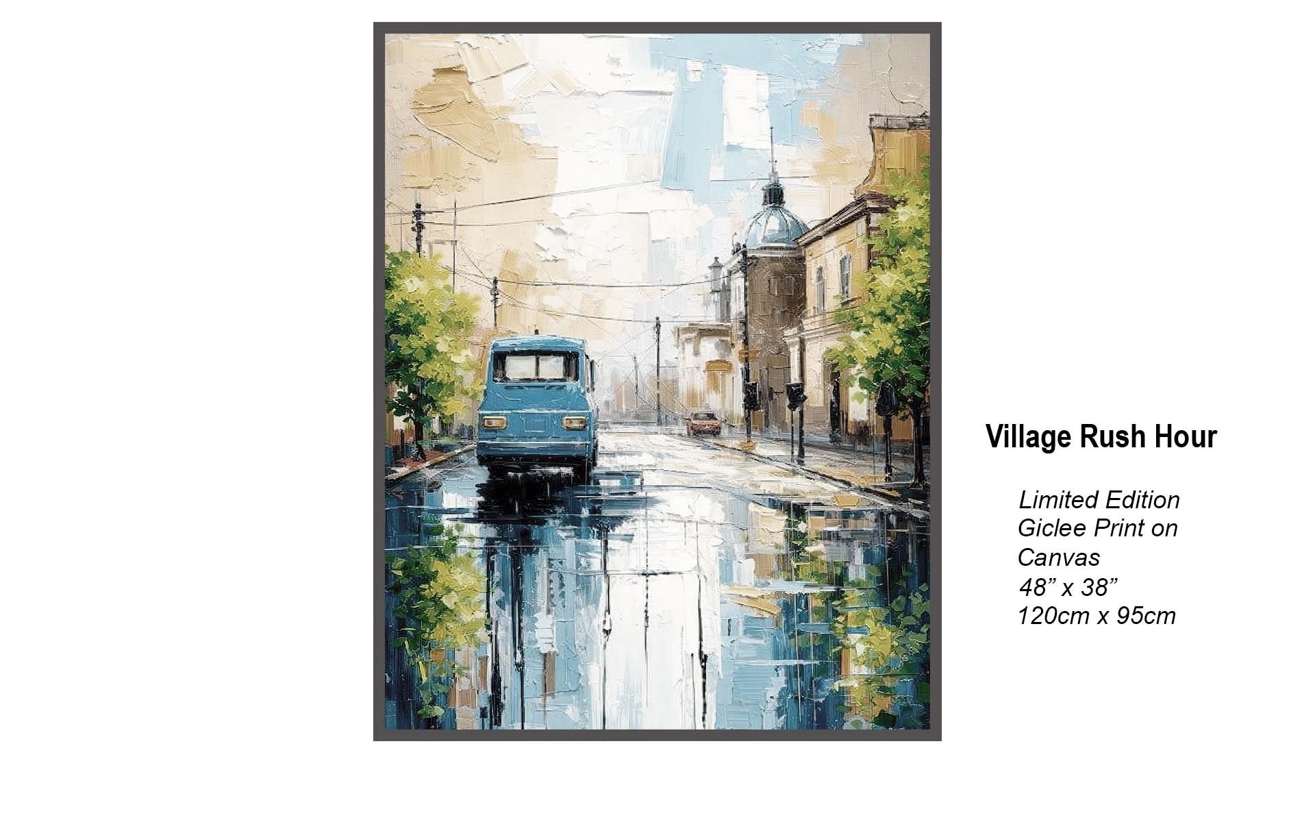 Village Rush Hour – Rainy European Street Scene | Impressionist Canvas Wall Art