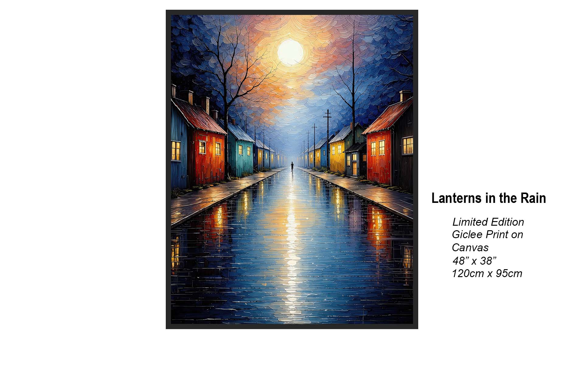 Lanterns in the Rain – Moonlit Street Reflections | Impressionist Night Art