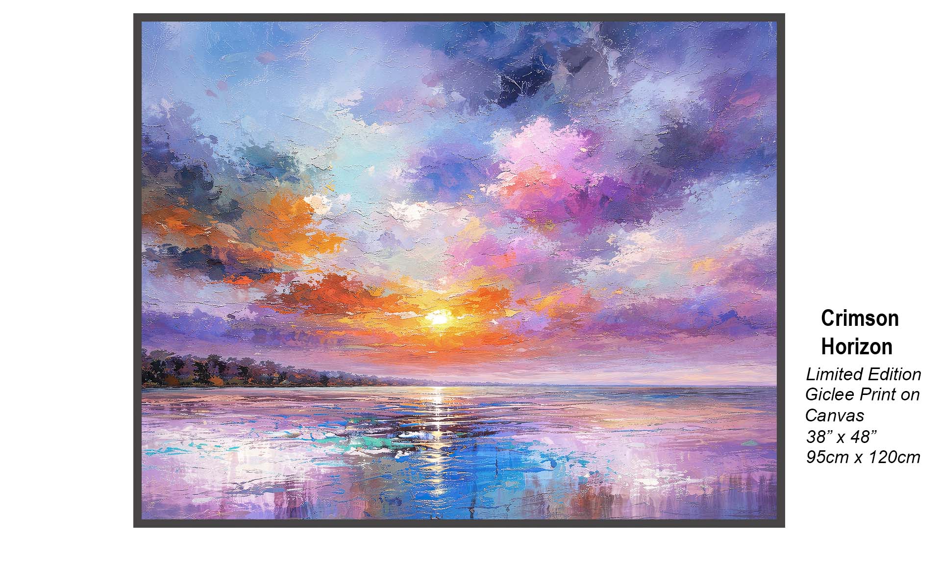 Crimson Horizon – Vibrant Abstract Sunset Over Water | Fine Art Canvas Print
