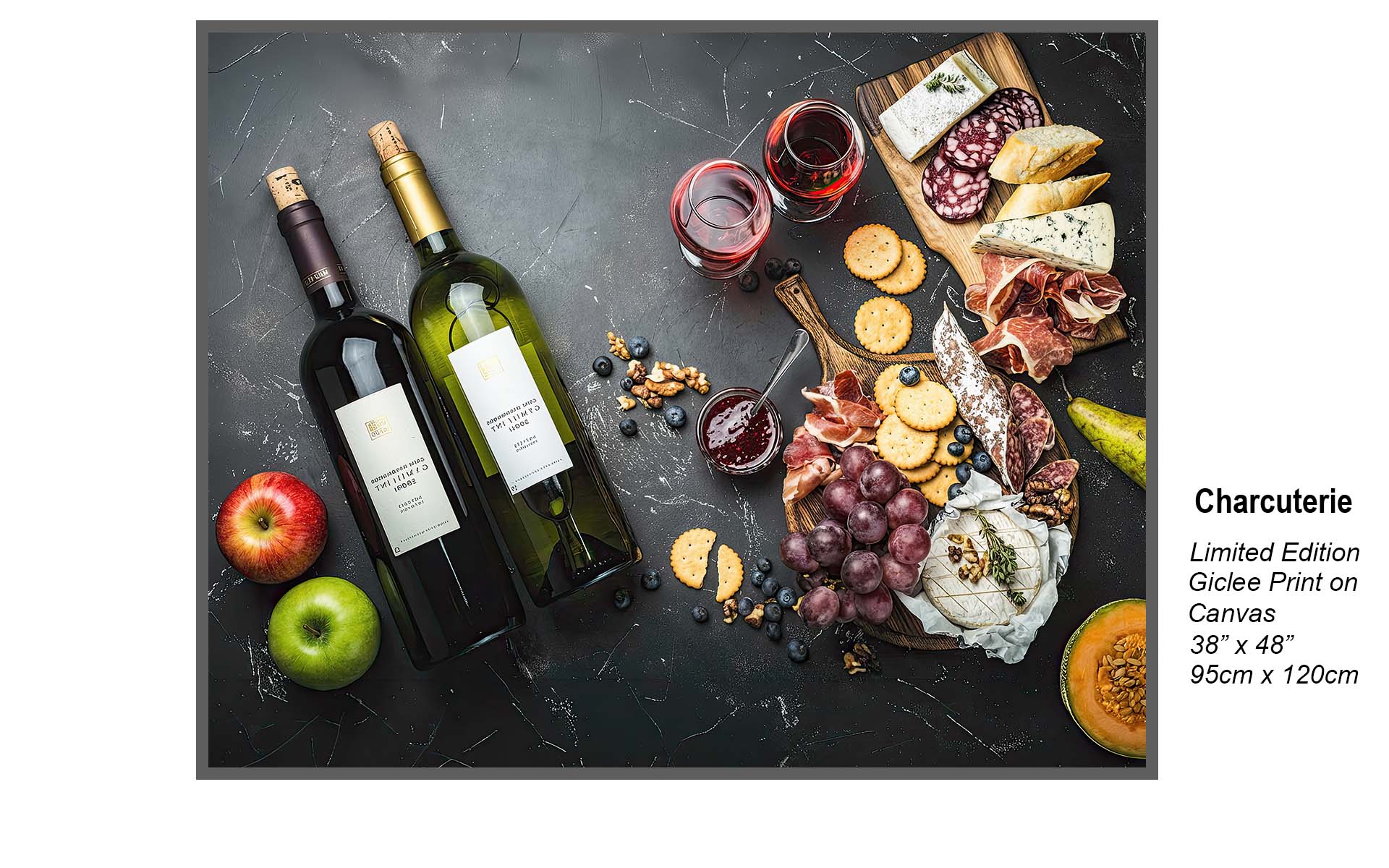 Charcuterie – Elegant Wine & Cheese Board Still Life | Gourmet Food Art Print