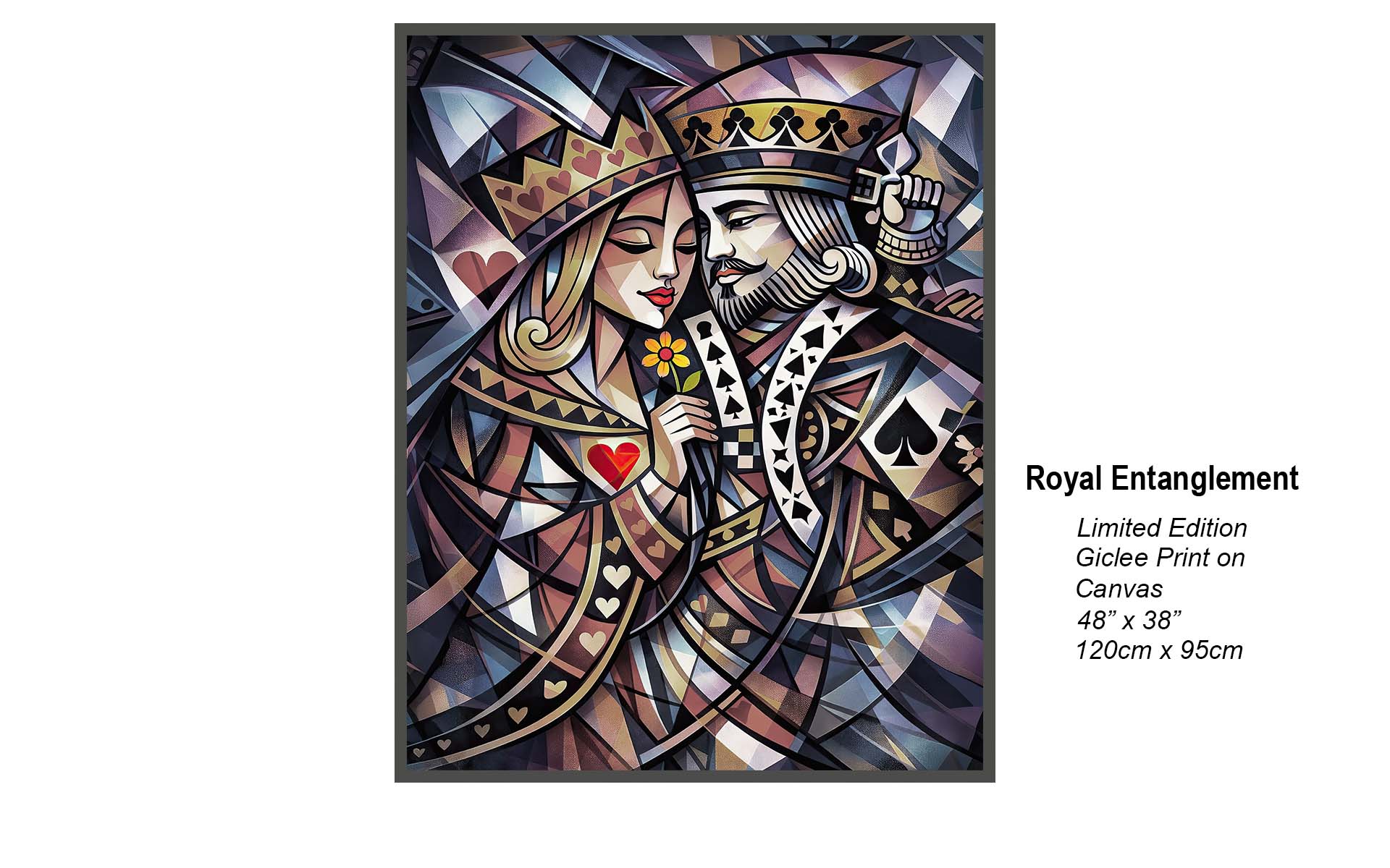 Royal Entanglement – Cubist King of Spades & Queen of Hearts Modern Playing Card Art