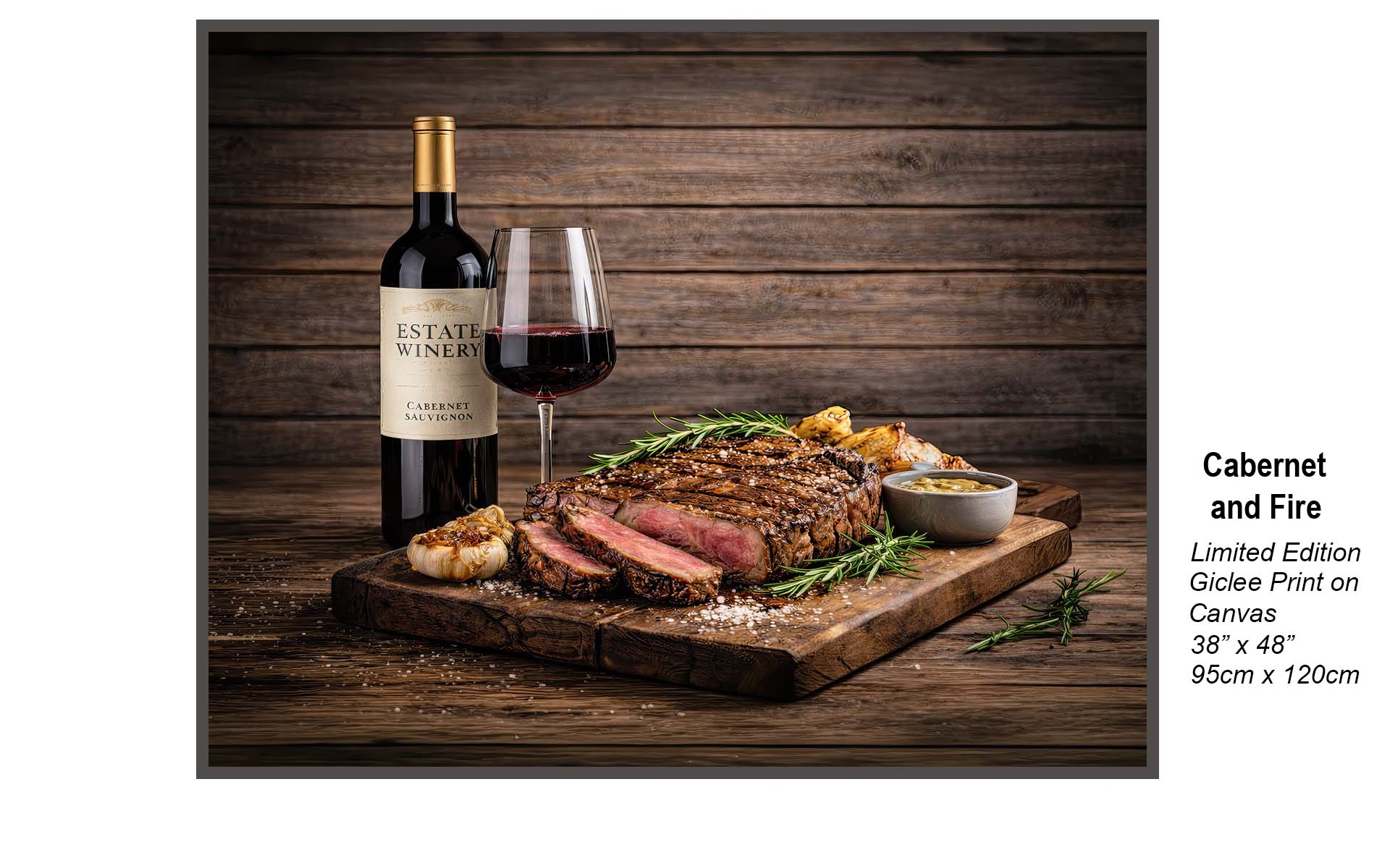 Luxury Steak & Cabernet Sauvignon Wall Art | Estate Winery Fine Dining Canvas Print Okanagan Style