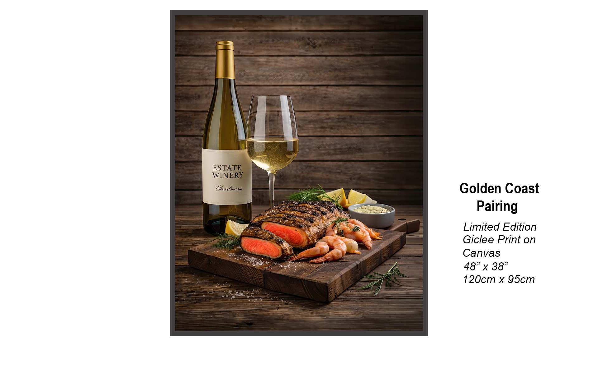 Ahi Tuna, Shrimp & Chardonnay | Coastal Gourmet Food & Wine Art | Okanagan Inspired Canvas