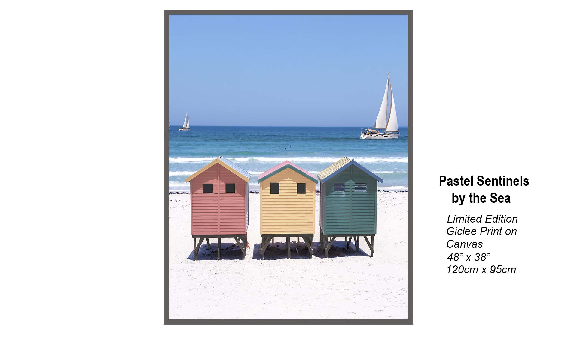 Colorful Beach Huts & Sailboats – Coastal Serenity Fine Art Print | Ocean Landscape Photography