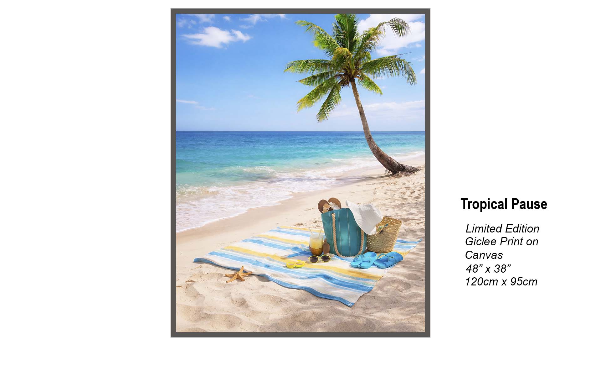 Luxury Beach Escape with Palm Tree, Turquoise Ocean & Summer Picnic Scene
