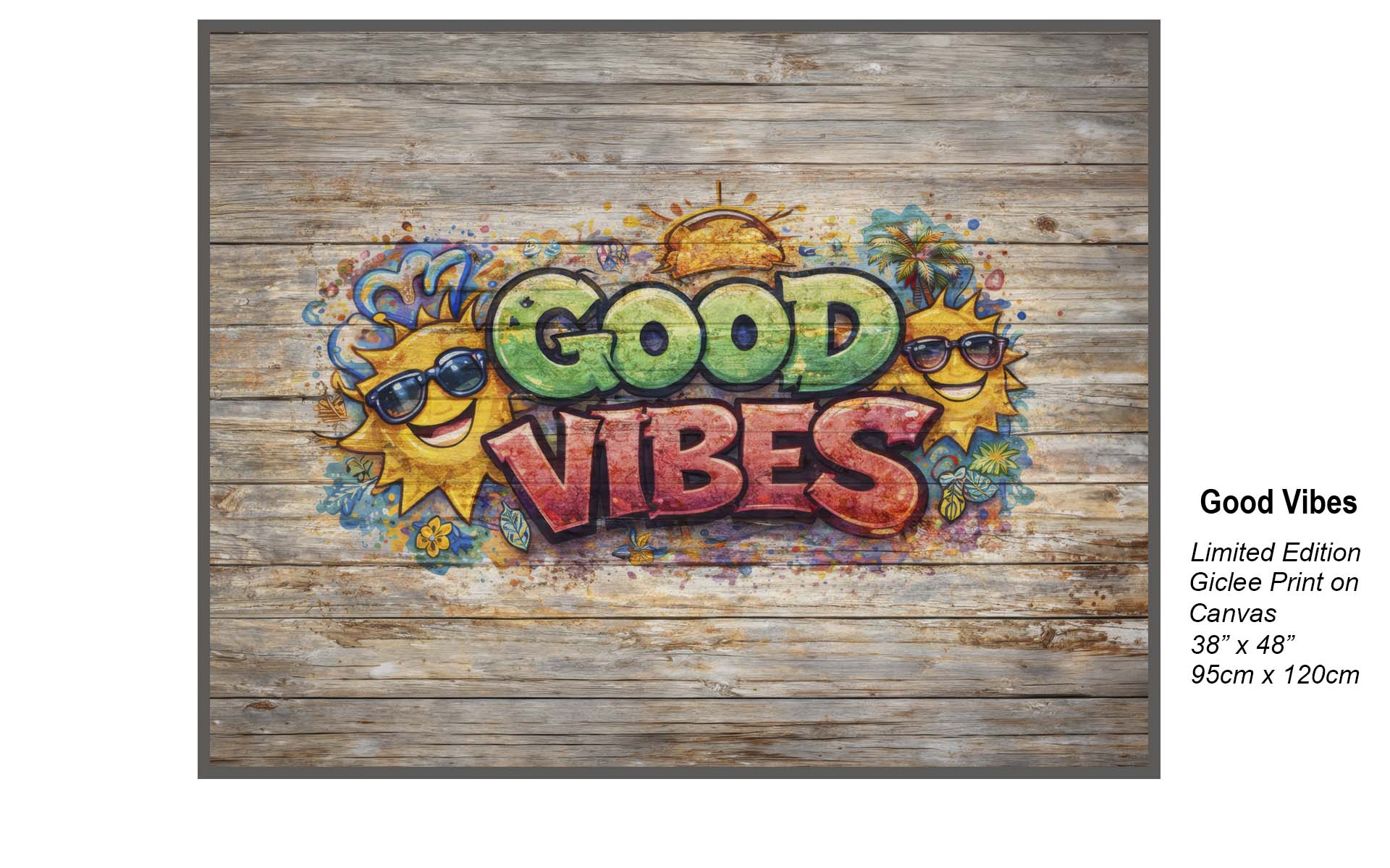 Good Vibes Graffiti Wall Art on Weathered Wood | Coastal Beach House Decor Print
