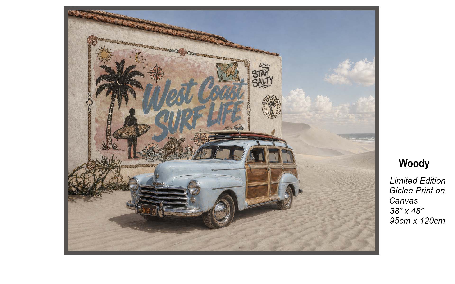Woody – Vintage Surf Wagon Coastal Wall Art | Limited Edition Giclée Canvas Print