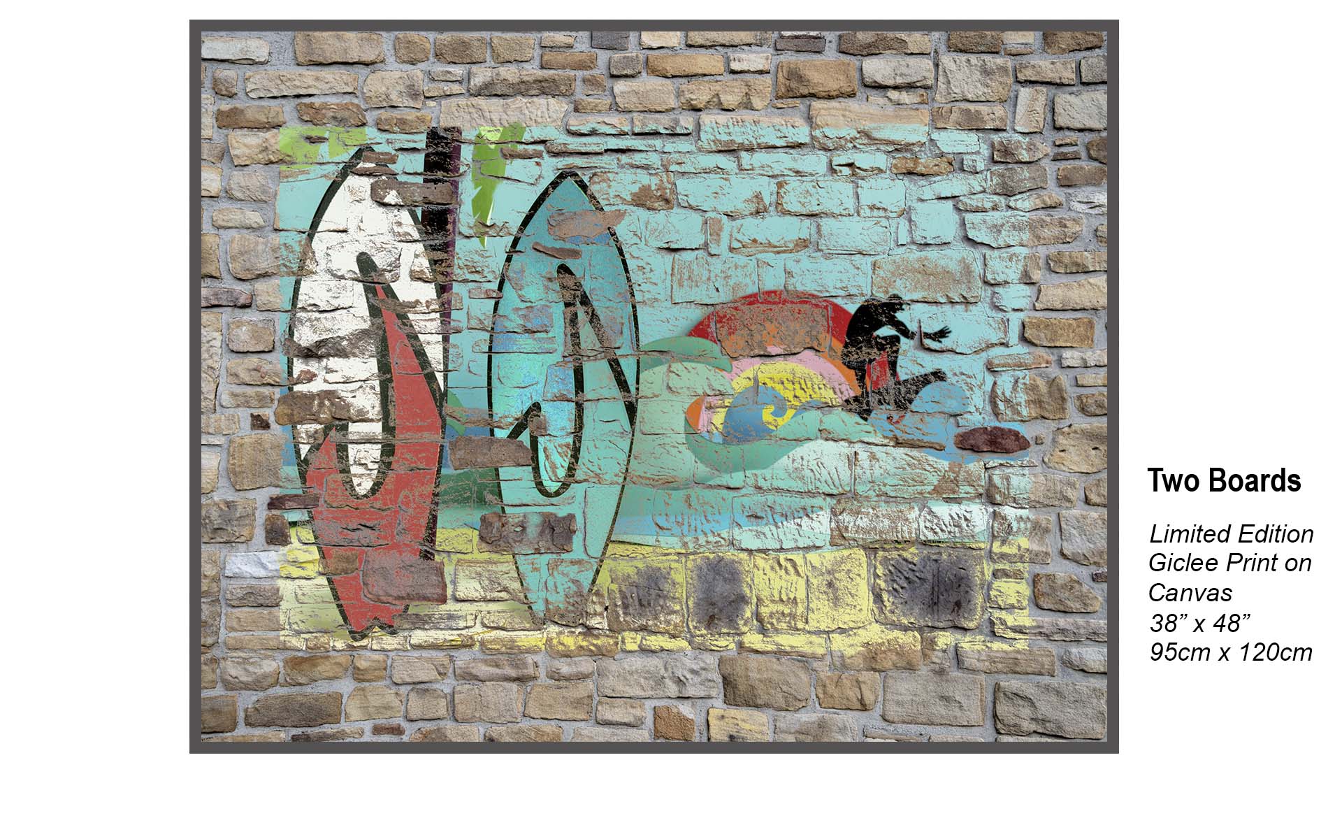 Urban Surf Echoes | Contemporary Coastal Graffiti Art on Rustic Stone Wall