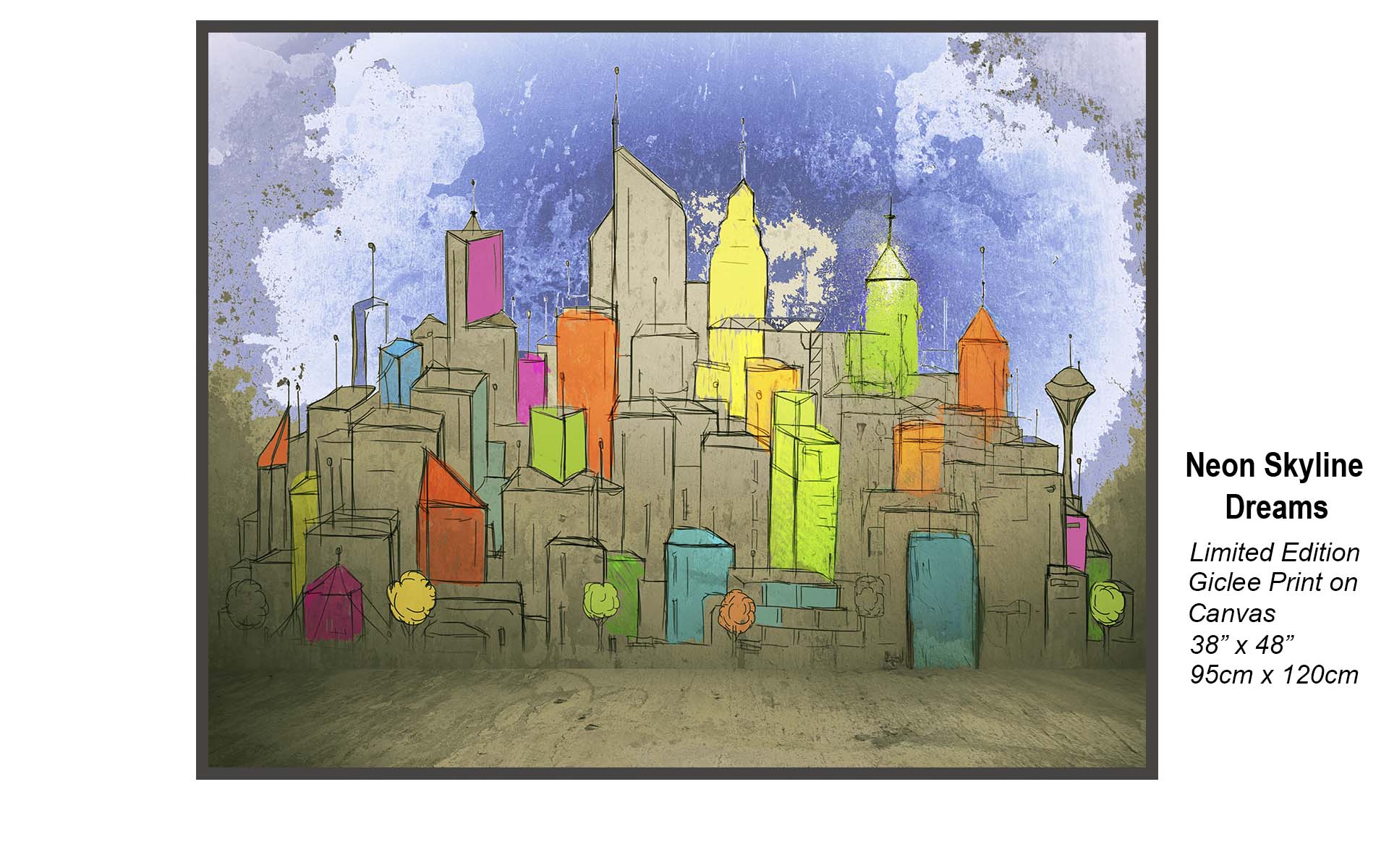 Neon Skyline Dreams | Contemporary Urban Cityscape Art with Vibrant Color Accents
