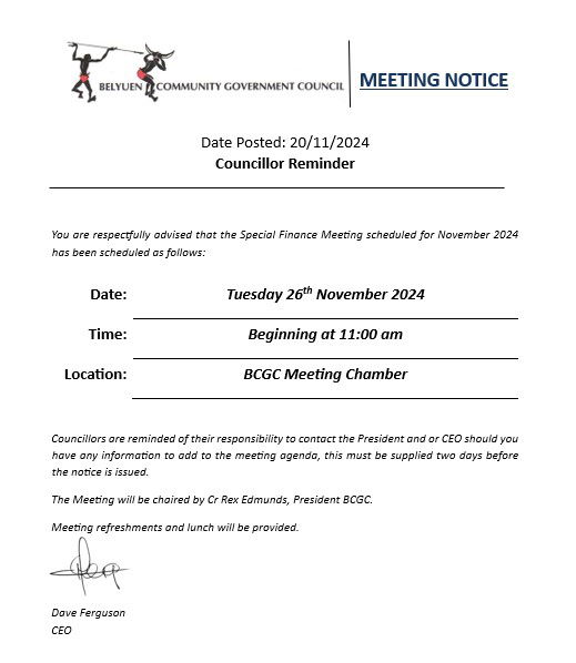 Belyuen Council Meeting Notice