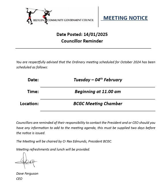 Belyuen Council Meeting Notice
