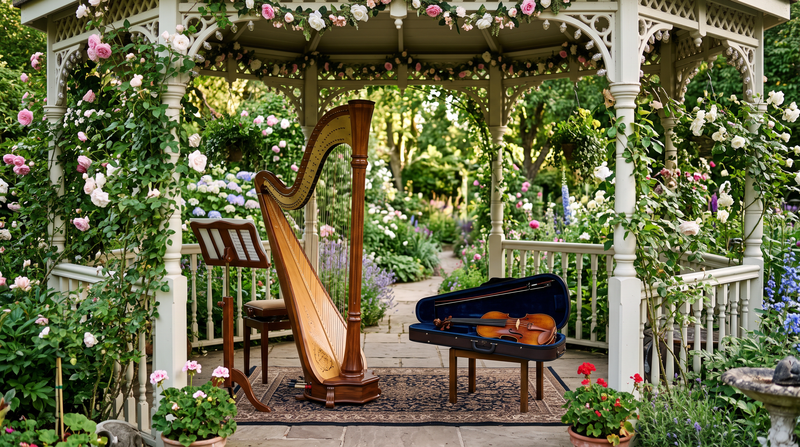 Live Music on the Concert Pedal Harp and Violin at Woolmers Estate Festival of the Roses