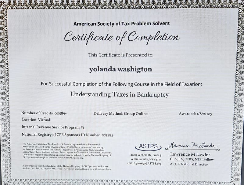 Certified in Tax in Bankruptcy