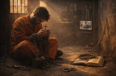 «الَّذِي فِيهِ أَحْتَمِلُ المَشَقَّاتِ حَتَّى القُيُودَ كَمُجْرِمٍ، وَلَكِنَّ كَلِمَةَ اللهِ لَا تُقَيَّدُ»